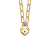 14K Yellow Gold Heart Lock Charm Pendant Necklace with Chain